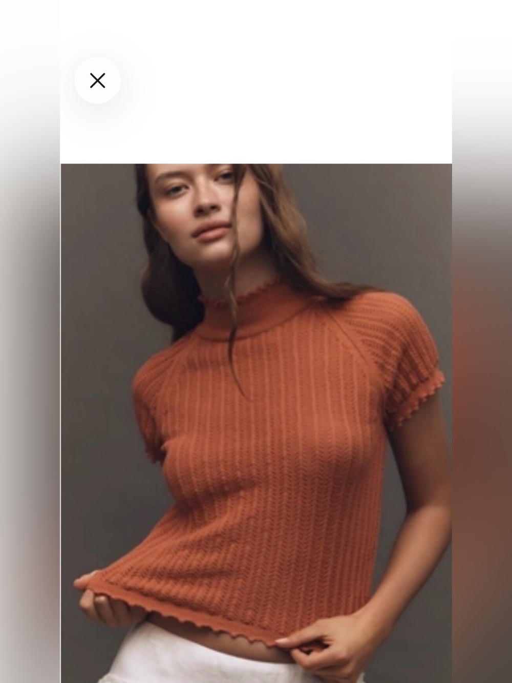 By Anthropologie Mock-Neck Pointelle Ruffle-Trim Sweater Tee Size M
